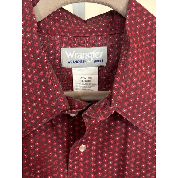 Wrangler Western Dress Shirt Wrancher Red Black Pearl Snaps Long Sleeve Mens XL - Picture 8 of 12